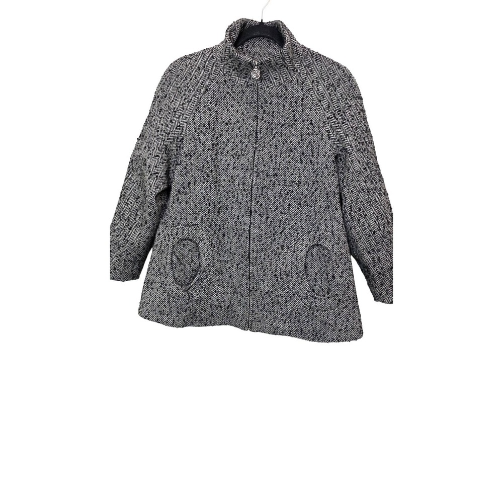 Betsey Johnson Women's XS/TP Black & White Herringbone Wool-Blend Zip-Up‎ Jacket